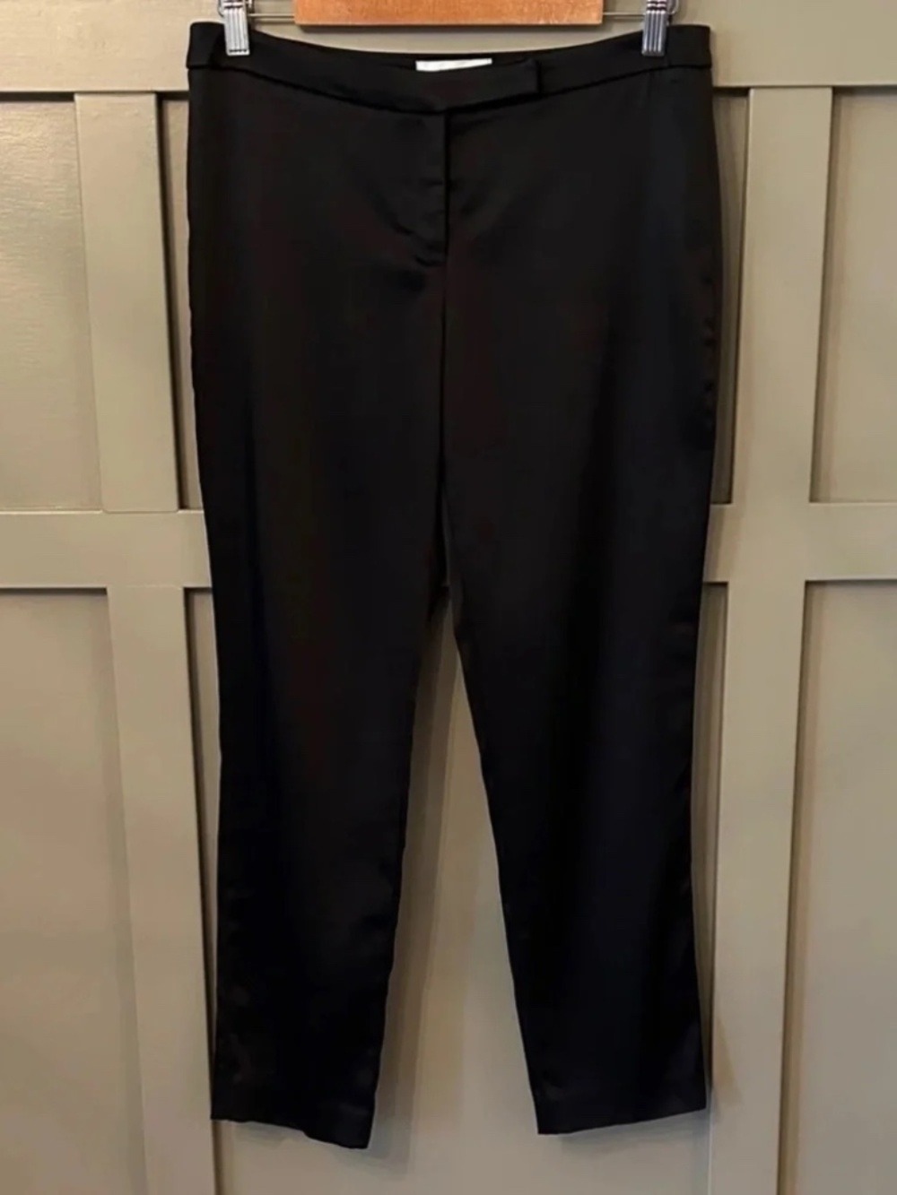 Milly Black Satin Pants Mid Rise Tapered Leg Ankle Length Size 6